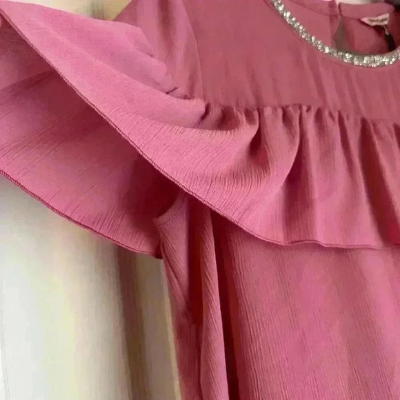 New Juicy Couture Ruffle Layer Crepe Embellished Neckline Women's Blouse Sz M - Picture 2 of 6